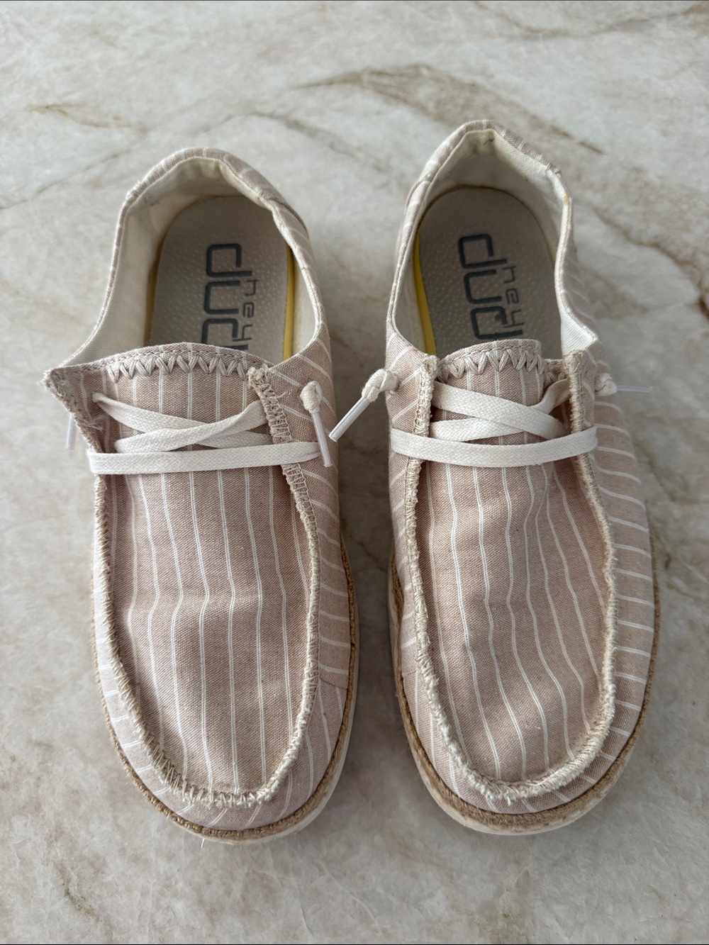 Hey Dude Womens Slip-On Sneakers in Light Beige Stripe